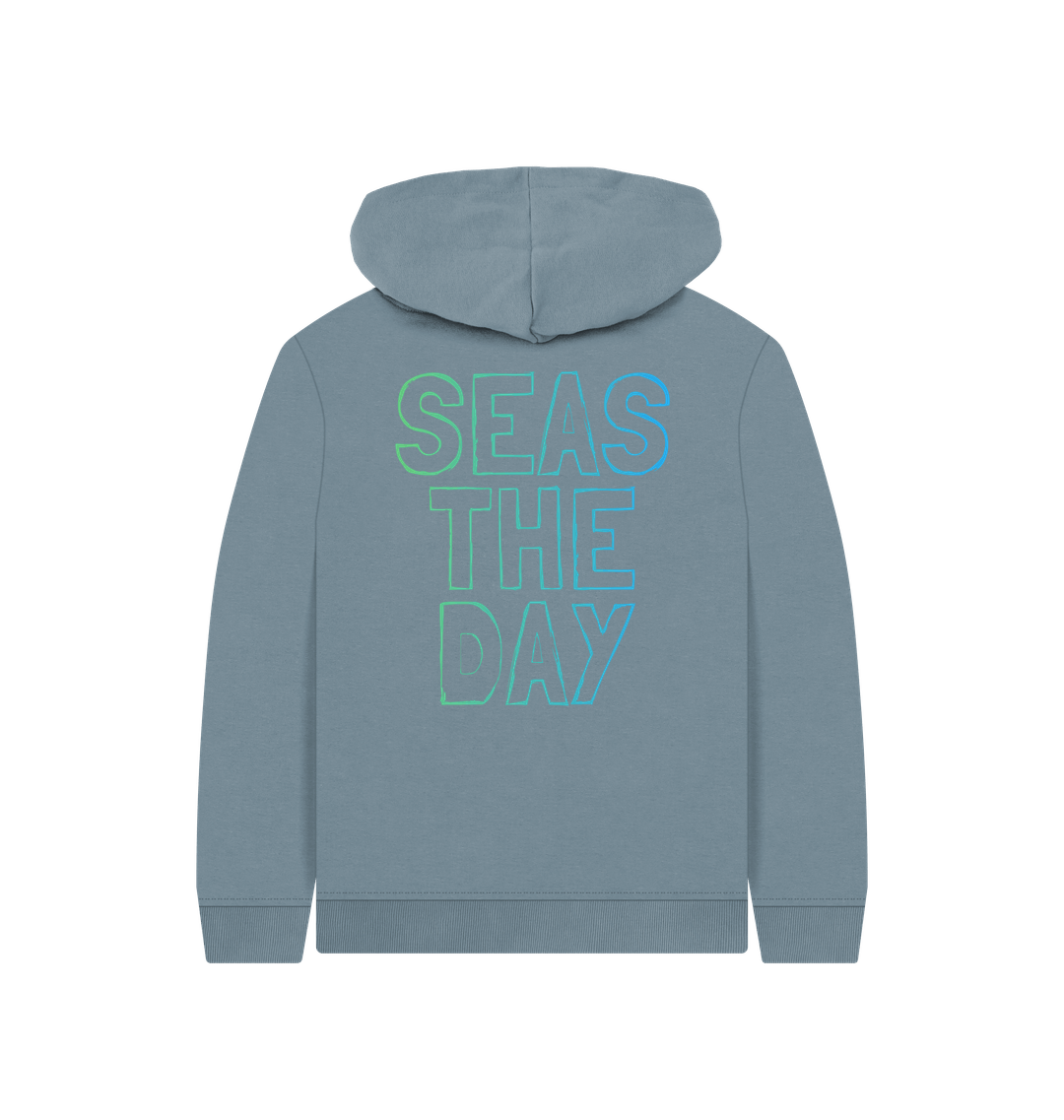 Stone Blue Printed Kids Hoodie Back