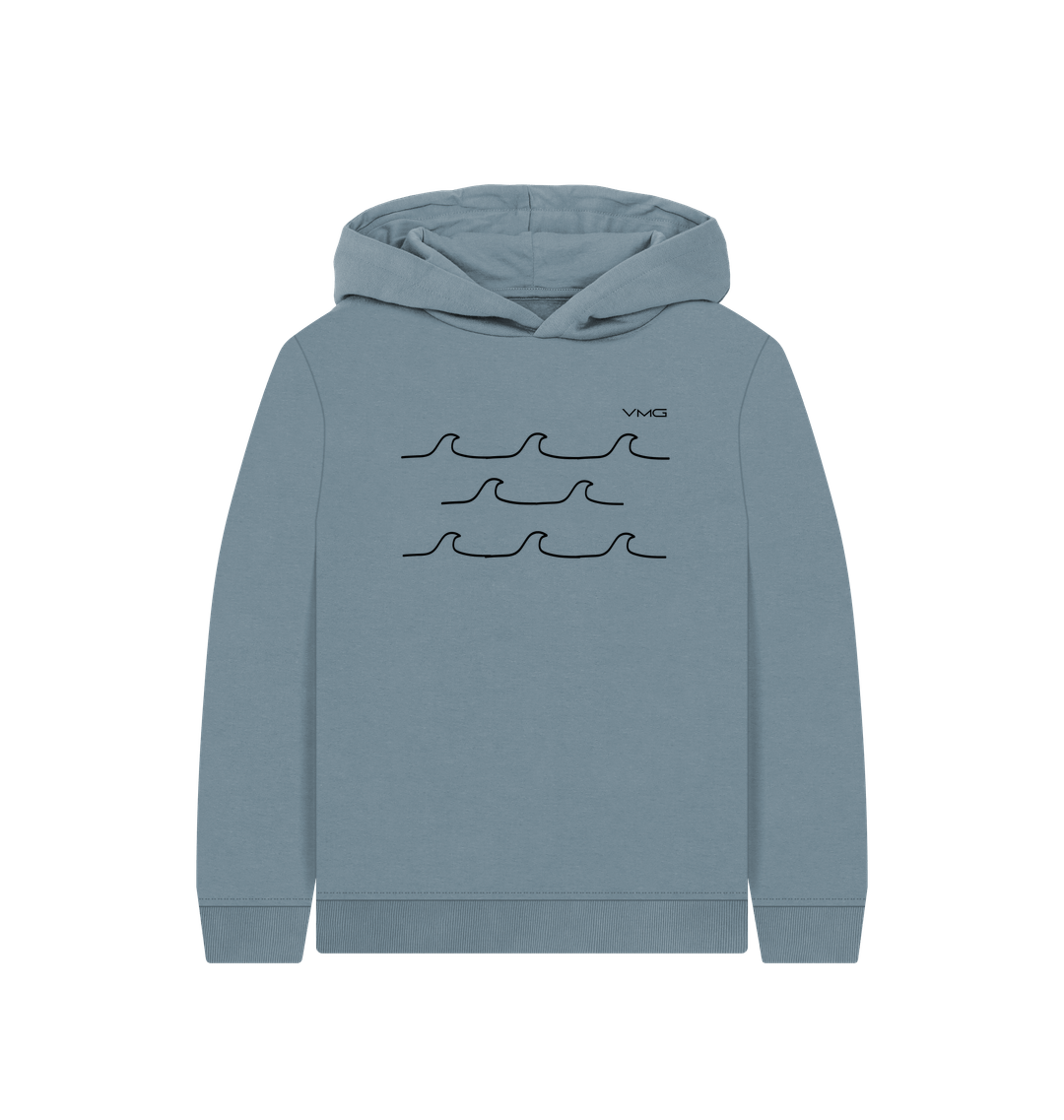Stone Blue Printed Kids Hoodie Front