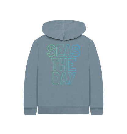 Stone Blue Printed Kids Hoodie Back